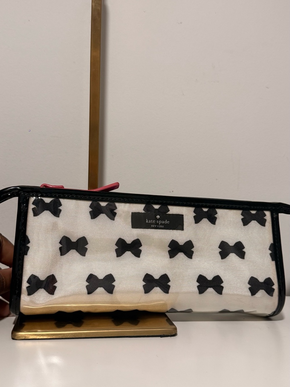 kate spade Black Bow Clear Cosmetic Pouch with White Panel